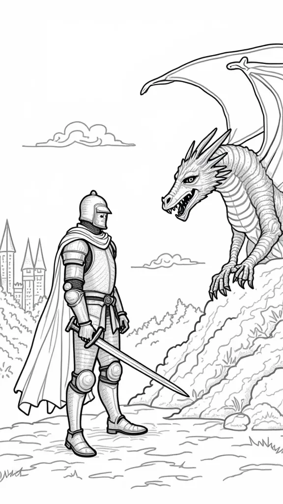 coloriages de chevalier et de dragon